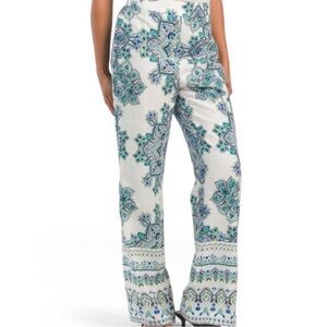 NEW RACHEL ZOE Linen Blend Paisley Printed Bootcut pull on trouser Pants
